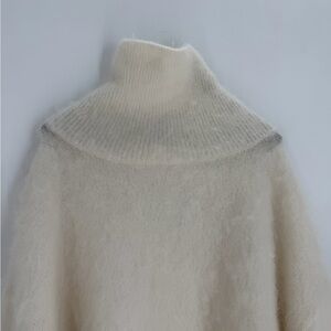 H&M Studio High Collar Mohair Wool Blend Oversized Fuzzy Knitted Sweater Cream